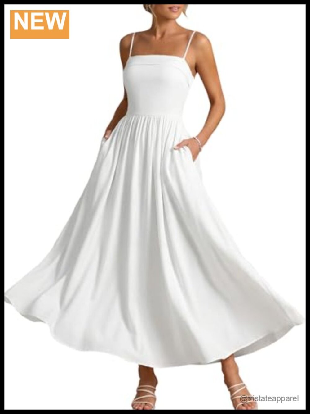 Women's Spaghetti Strap Flowy Maxi Dress Boho Beach Vacation Sundress with
